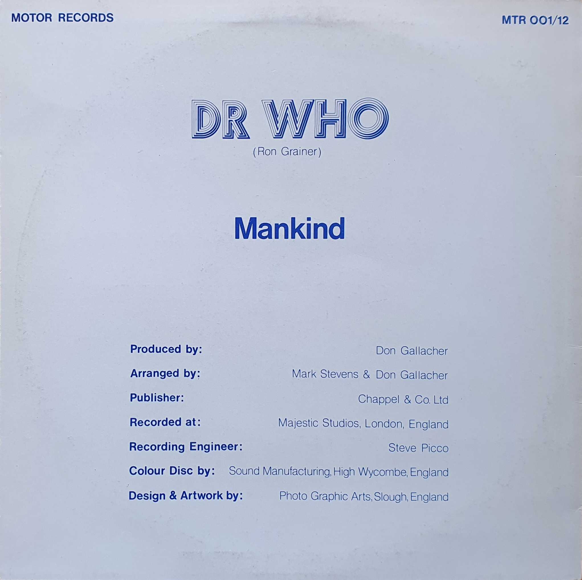 Picture of MTR 001 12 Doctor Who (Cosmic remix) by artist Ron Grainer / Mark Stevens / Mankind from the BBC records and Tapes library